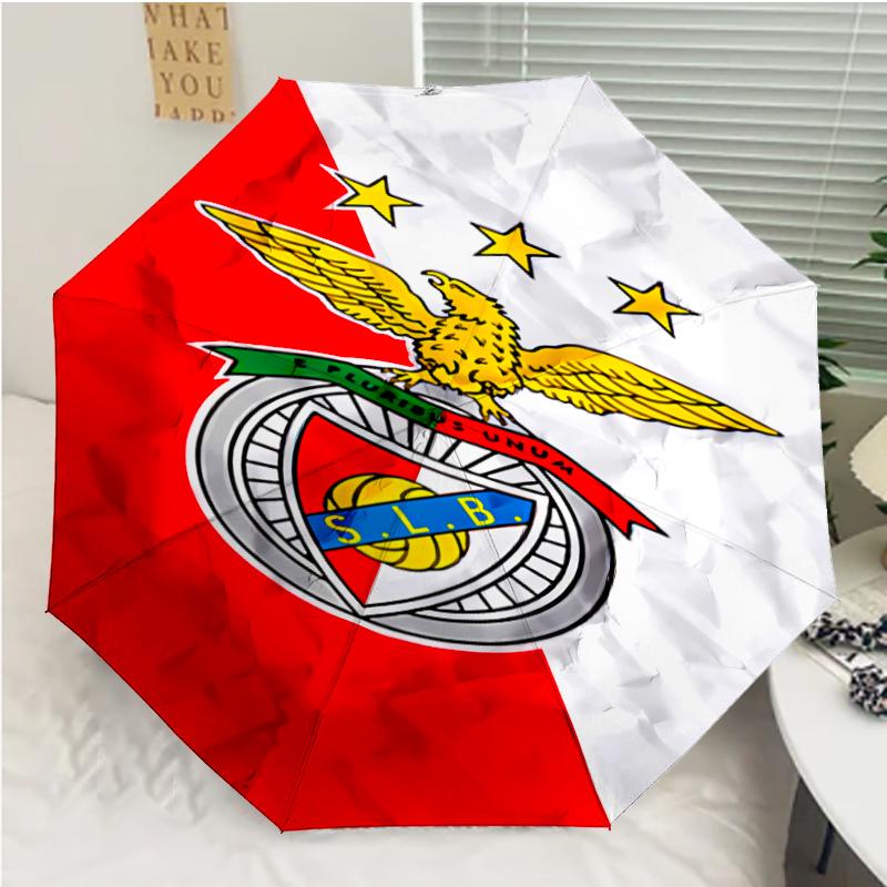 Sport Lisboa e Benfica Print Automatic Umbrella, 8 Rib Iron Frame, Plastic Handle, Suitable for Outdoor Travel &Daily , Ideal Gift
