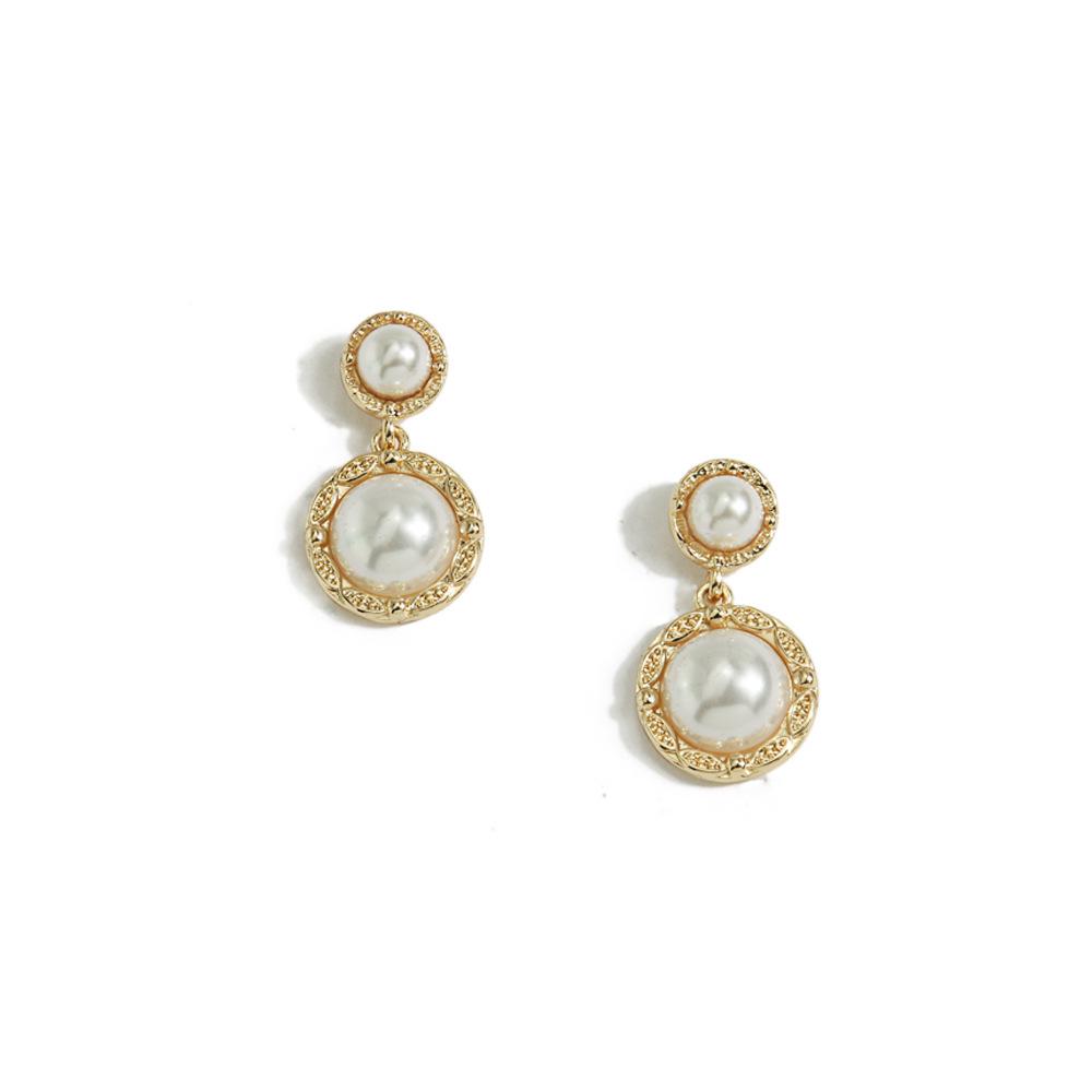 Koreanische Luxus Perlenkreis 925 Sterling Silber Nadel Ohrringe, Französischer Retro Ethnischer Stil Gold Tropfenohrringe