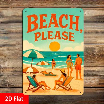 VintageStyle Beach Please Metal Tin Sign Coastal Wall Art Durable Reusable Metal Decor for Home Office Bar Cafe