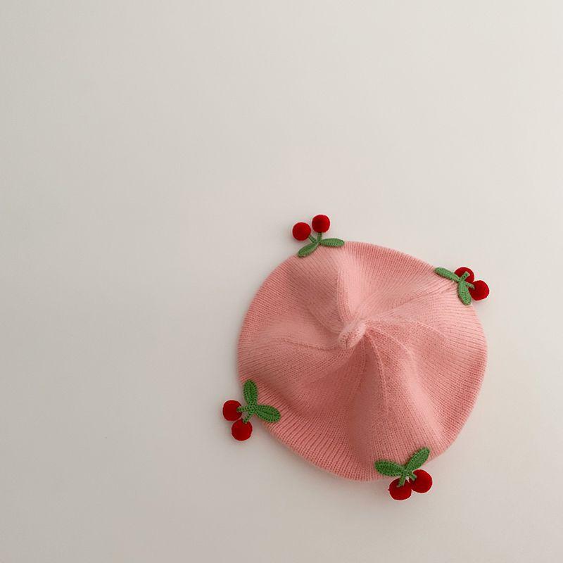 

Sweet Cherry Baby Girls Beret Hat Autumn Winter Knitted Baby Boys Cap Beanies Soft Children Artist Painter Cap