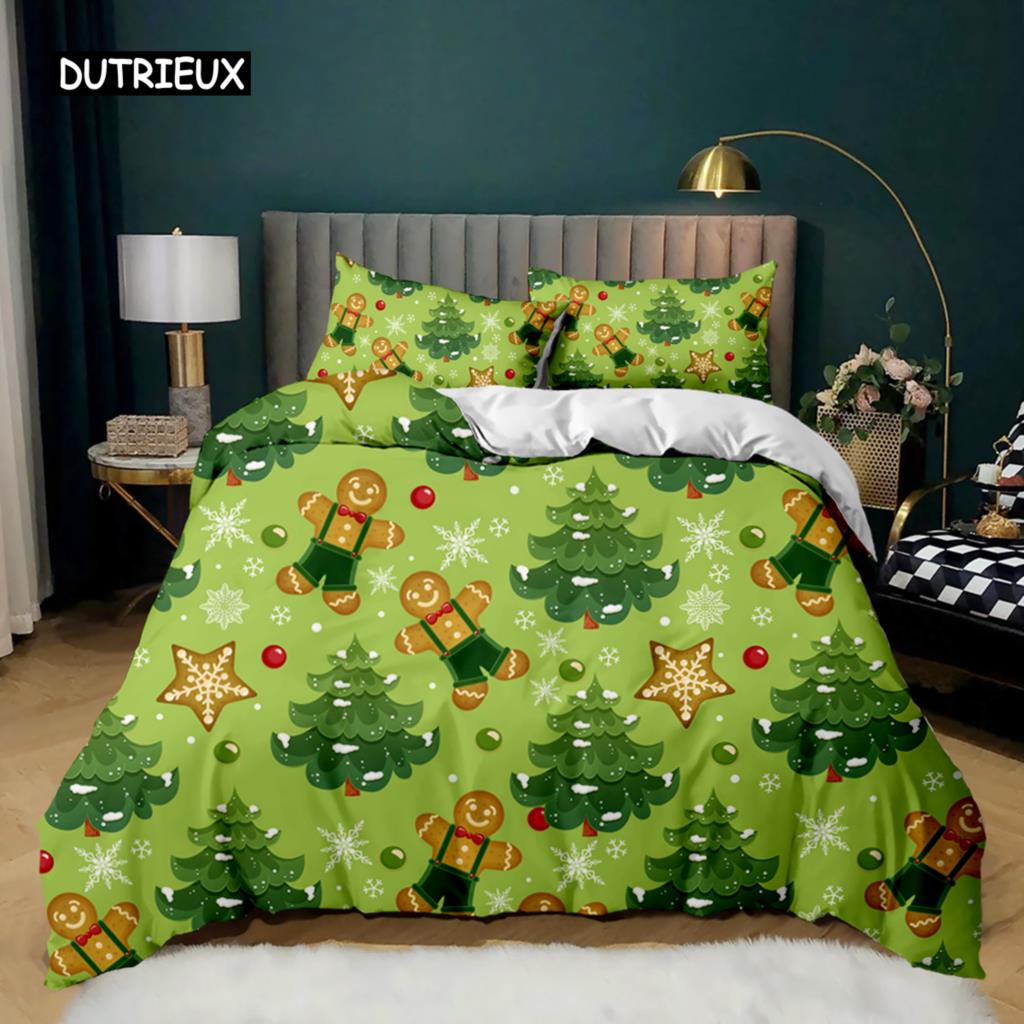 Christmas Duvet Cover Merry Christmas Tree Stockings Green Background Twin Bedding Set Double Queen King Polyester Qulit Cover