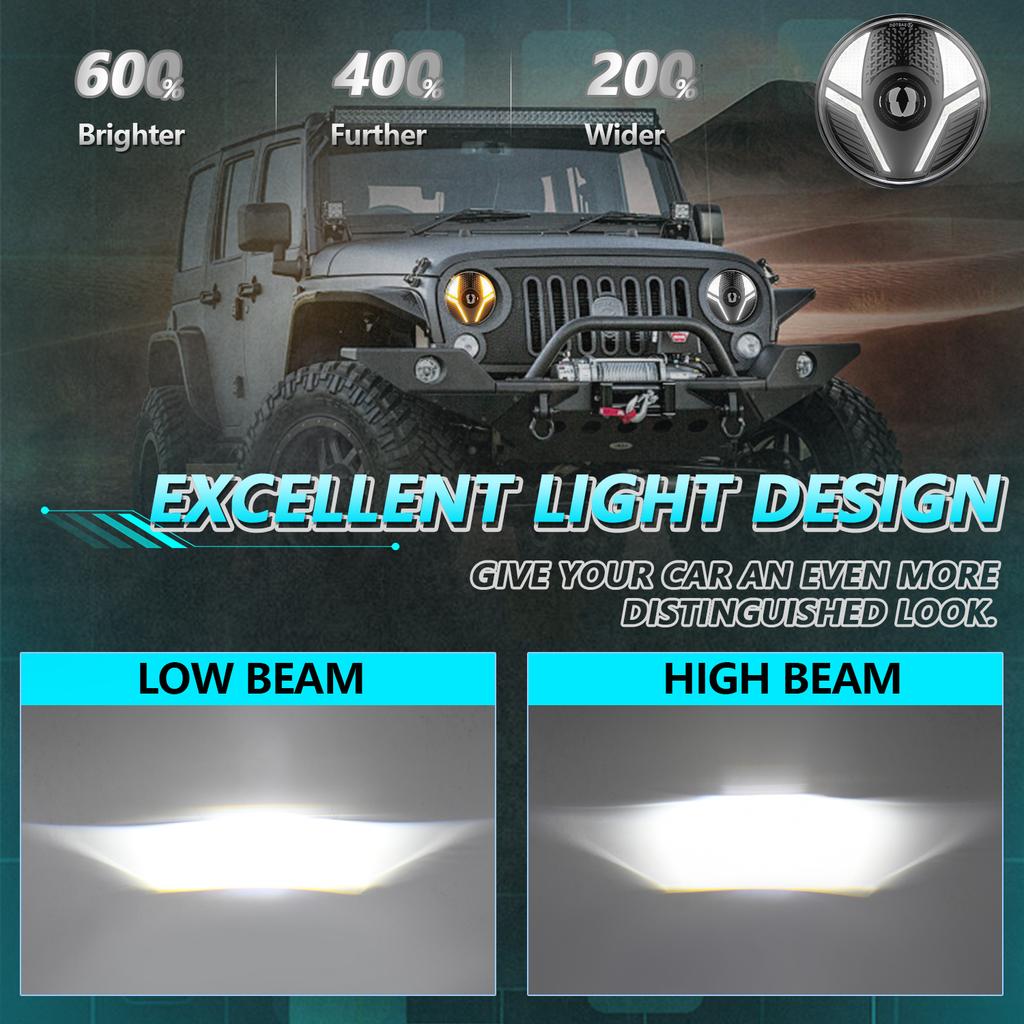 7 Inch LED Headlight for Motorcycle Off Road Vehicle Beetle Style High Low Beam DRL Turn Signal Lamp