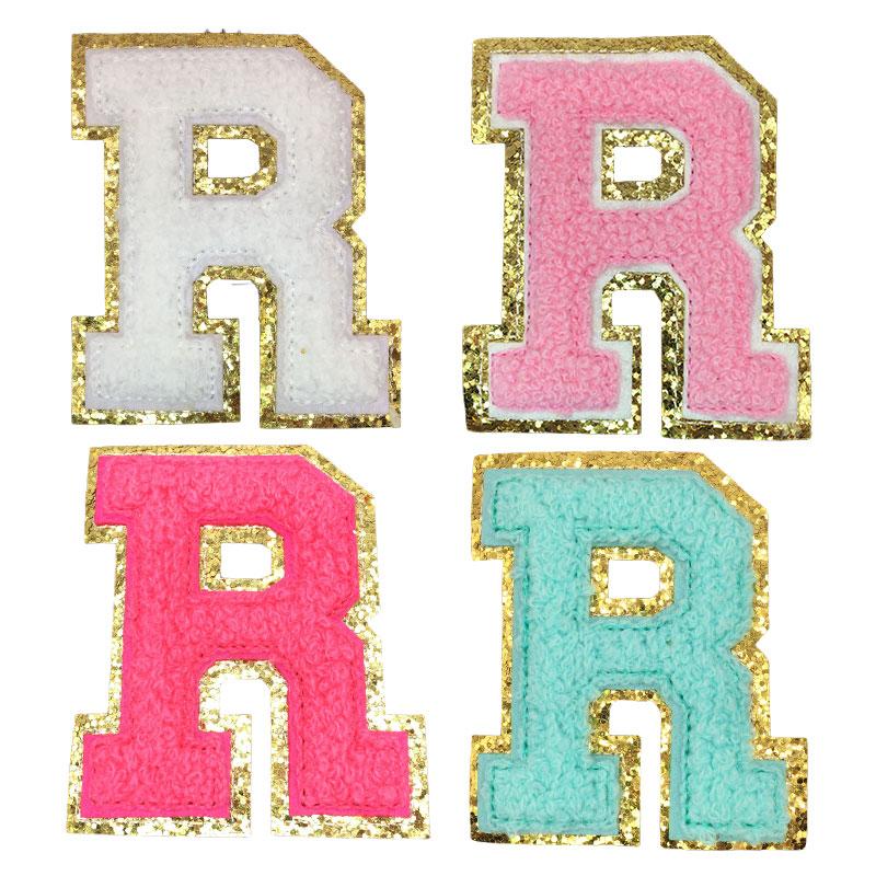 4Pcs Chenille Letters Patches Embroidery Iron On Letters Patch Appliques For Clothing Sticker Diy Accessories Large Size: 8.2Cm