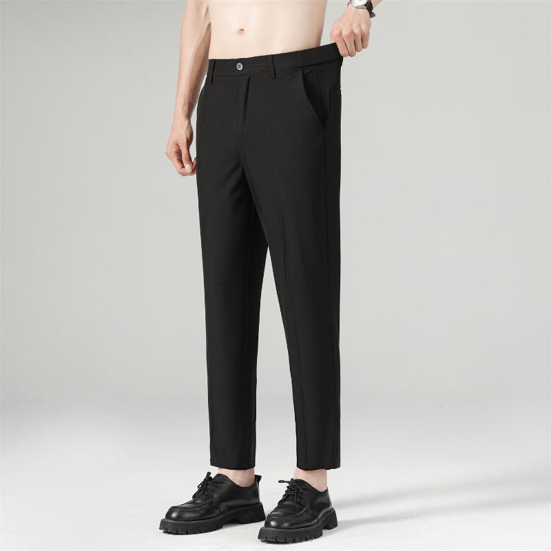 Men's spring and summer new pants men's ice silk breathable trousers men's slim straight drape nine-point casual pants