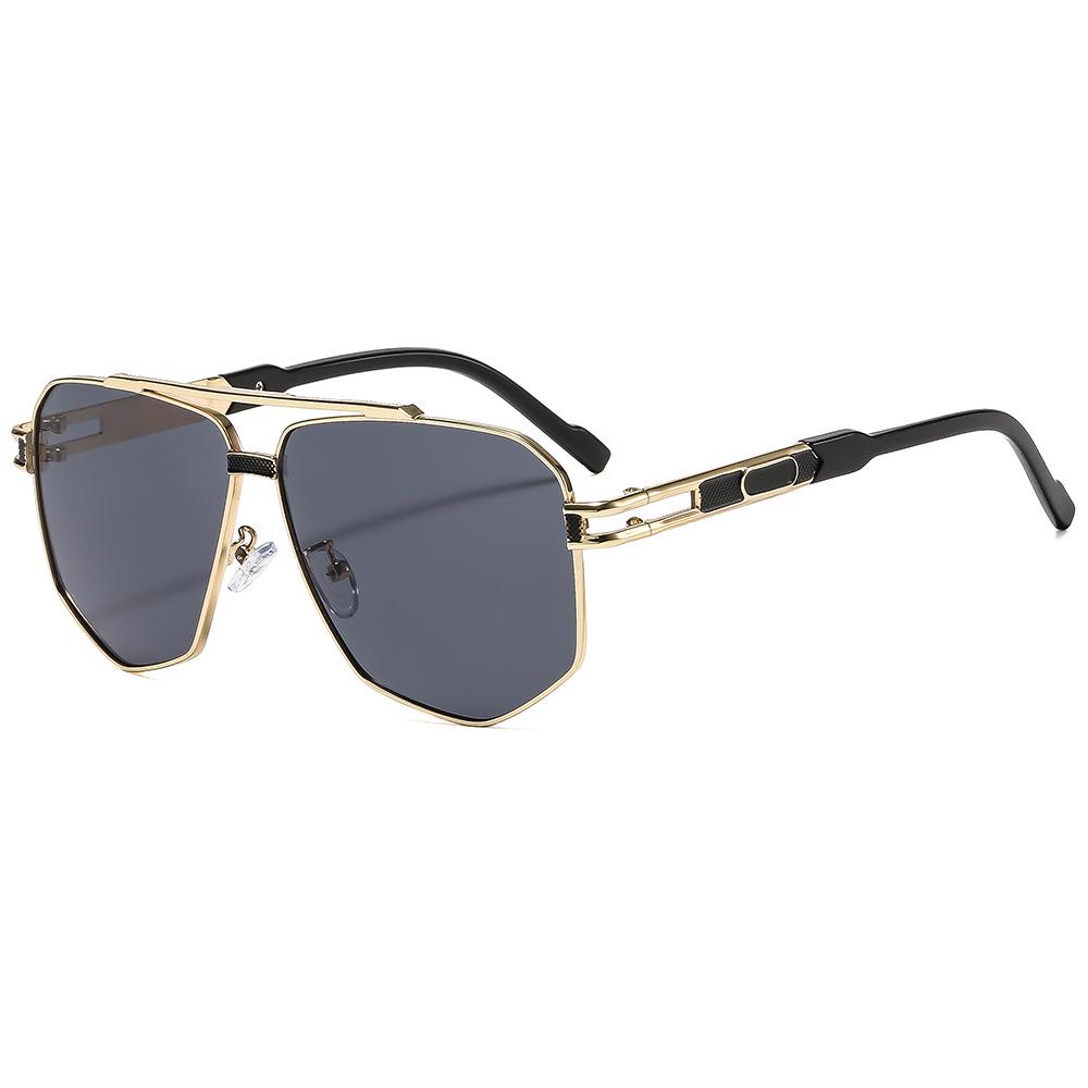 Trendy Euro-American Metal Double Bridge Irregular Sunglasses - Stylish, Casual, Versatile Sun Protection