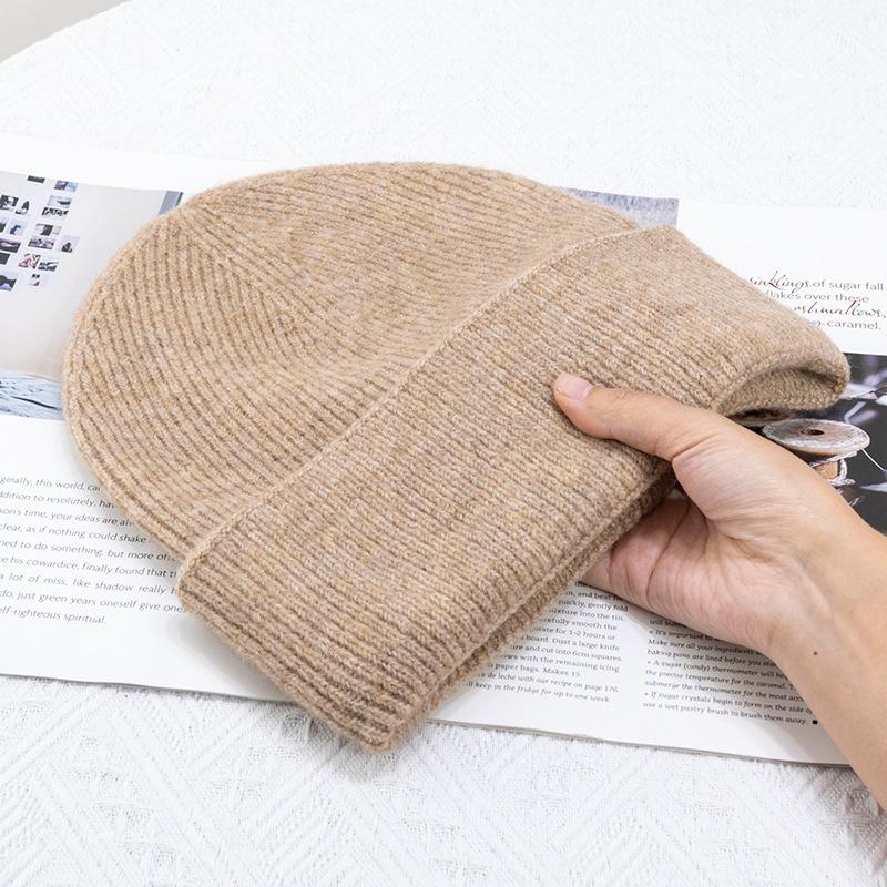 Women's Large Wool Knit Hat | Korean Style, Face-Framing, Solid Color - Trendy Postpartum Beanie