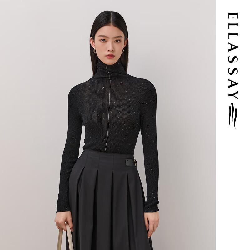 

ELLASSAY Women s 2025 Autumn Wool Blend Shimmer High-Neck Slim-Fit Knit Sweater L