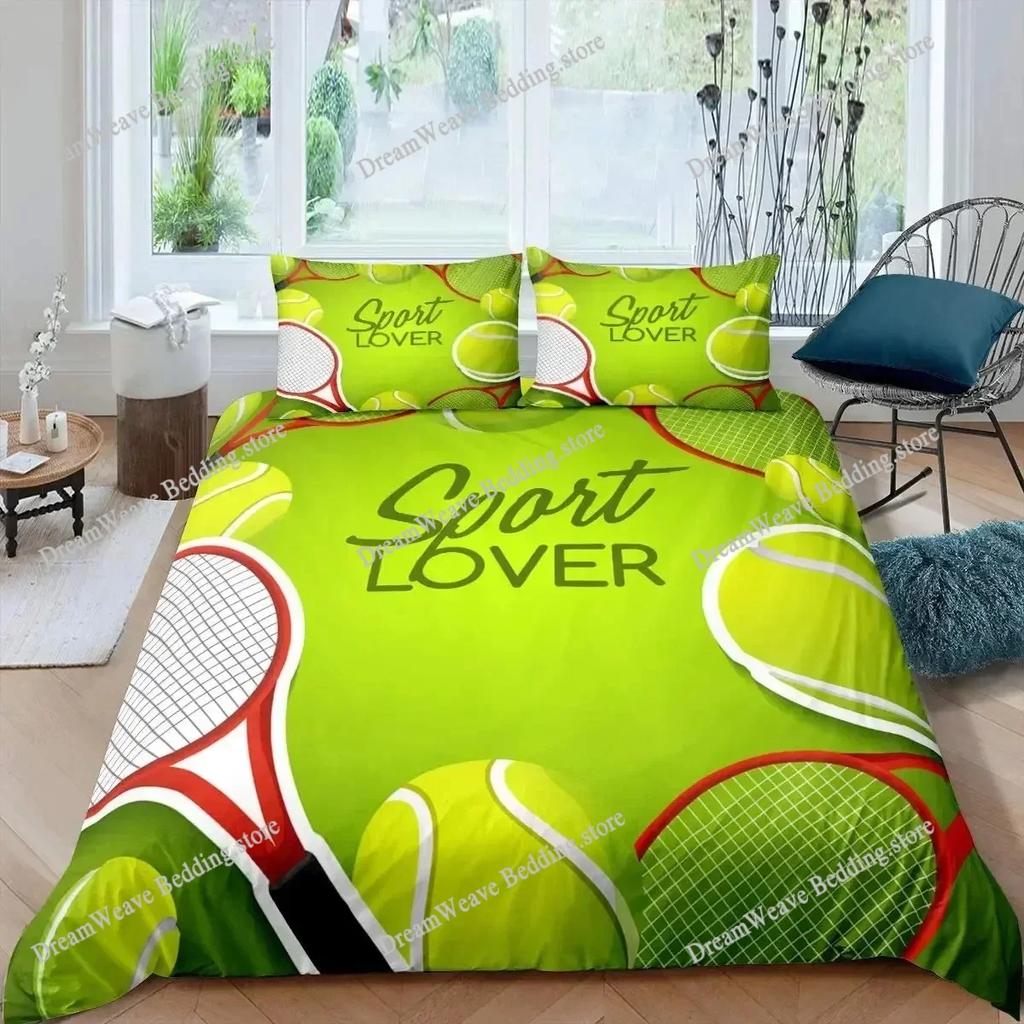3D Tennis Bedding Set Full Size Sports Theme Comforter Cover Tennis Ball Games Yellow Duvet Cover Black White Quilt Cover963