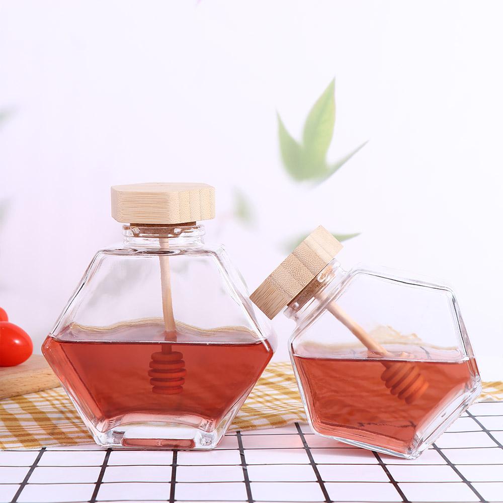 Home Kitchen Glass Transparent Cork Lid Storage Container Dispenser Honey Jar Honey Pot