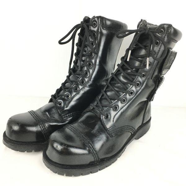 UK England UNDERGROUND UG Stahlkappe 10-Loch Rockstiefel 24.5-25 Schwarz(GEBRAUCHT)