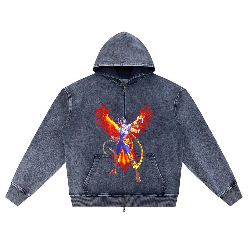 DTG Print Knitted Denim Zip-Up Hoodie Copy of IKKI AVE FENIX Brother Print Zipper Hoodies  