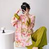 Spring/Summer new cotton silk new Chinese floral print pajamas, women's frog button loungewear, cotton silk set, vintage national style