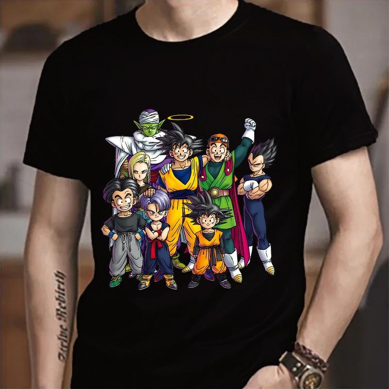 Camiseta Dragon Ball Goku Moda para Homem Adulto Roupas de Anime Unissex Gola Redonda Manga Curta Moda Preta Algodão Camiseta Top Presente