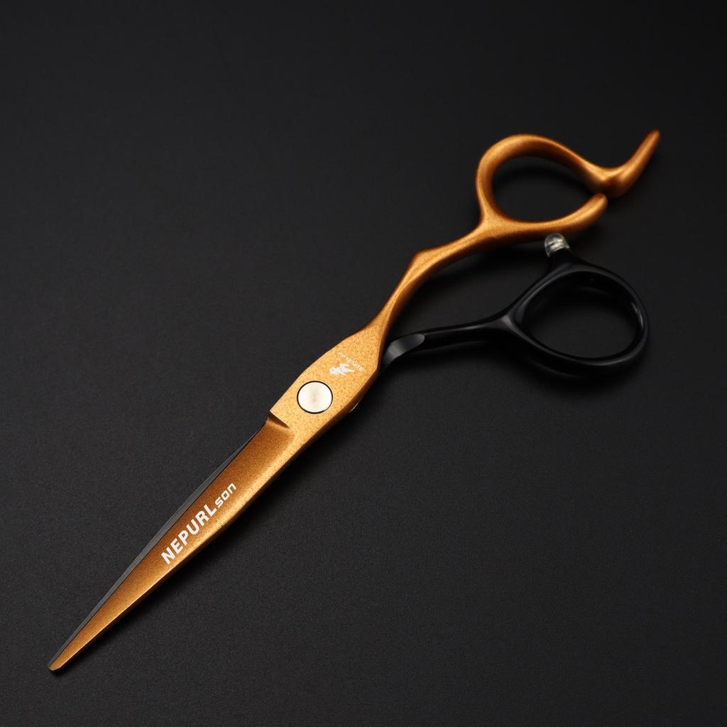 6.0" Black & Gold Notched Handle Napson Hairdressing Scissors: Barber, Straight, Bangs & Thinning Scissors.