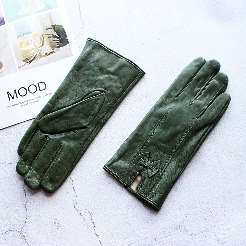 Vinter Varm Farge Lærhansker Dame Saueskinn Fløyelsfôr Mote Stripete Stil Vindtette Kjørehansker