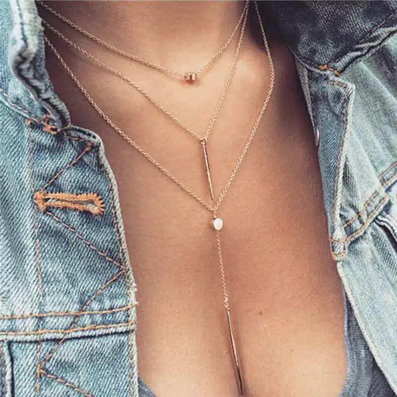 Star & Moon Multi-Layer Alloy Necklace - Hip-Hop Style Portrait Clavicle Chain