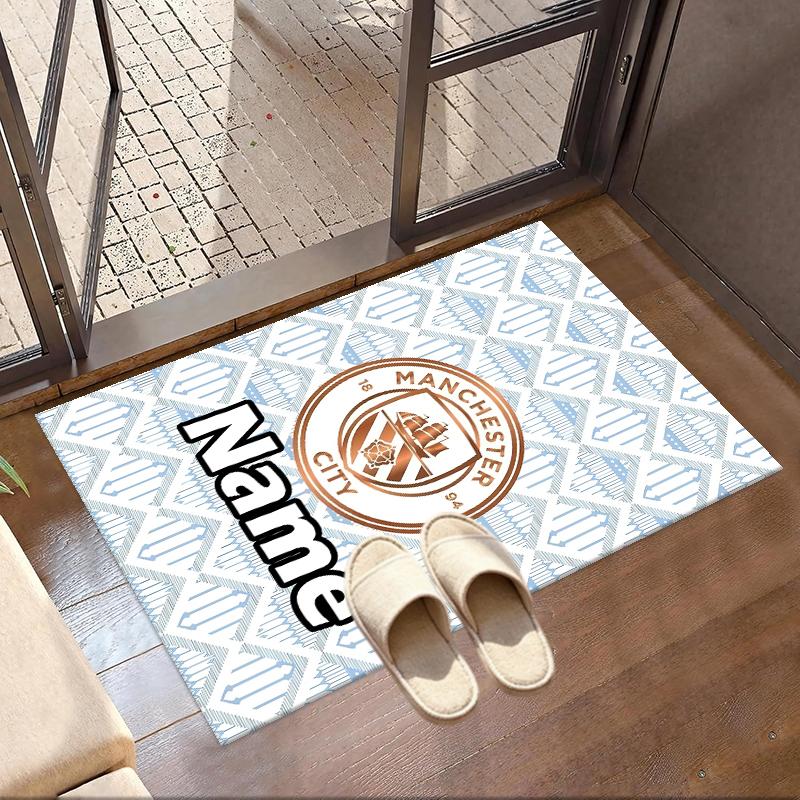 Custom Name Personalized Manchester City FC Print Carpet, Versatile Home Decor Rug, for Playroom, Apartment, Balcony, Entryway, Hallway Gift