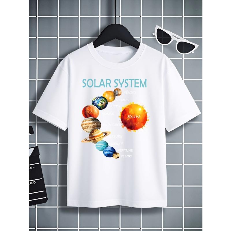 European Sizes Boys'  T-shirt Solar System Planets And Sun Machine Washable, Suitable for All Seasons, Ideal for Outdoor Activities