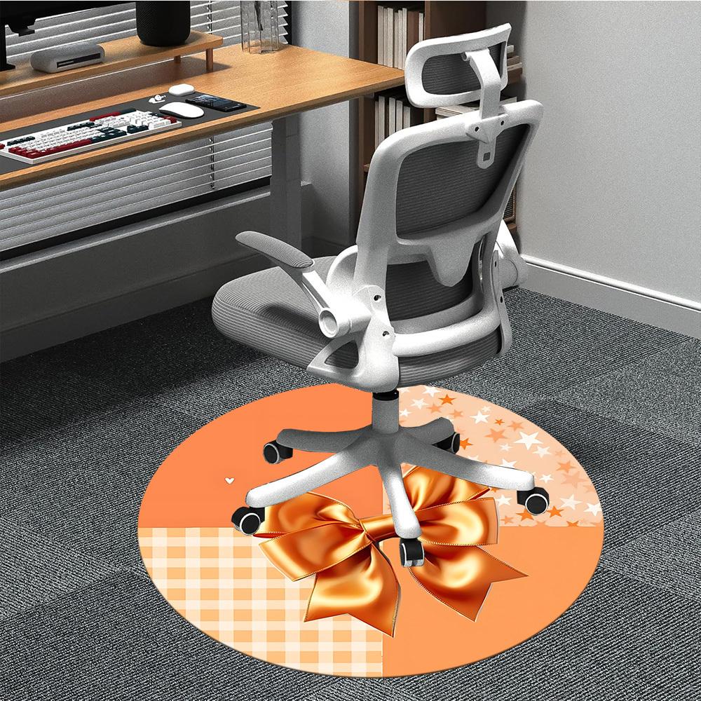 1pc Orange Bowtie Office Round Rug, Carpet for Office, Gaming, Lightweight Round Floor Mat yy260205059
