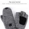 Winter Warm Knitted Fingerless Gloves Warm Convertible Mittens Flap Cover