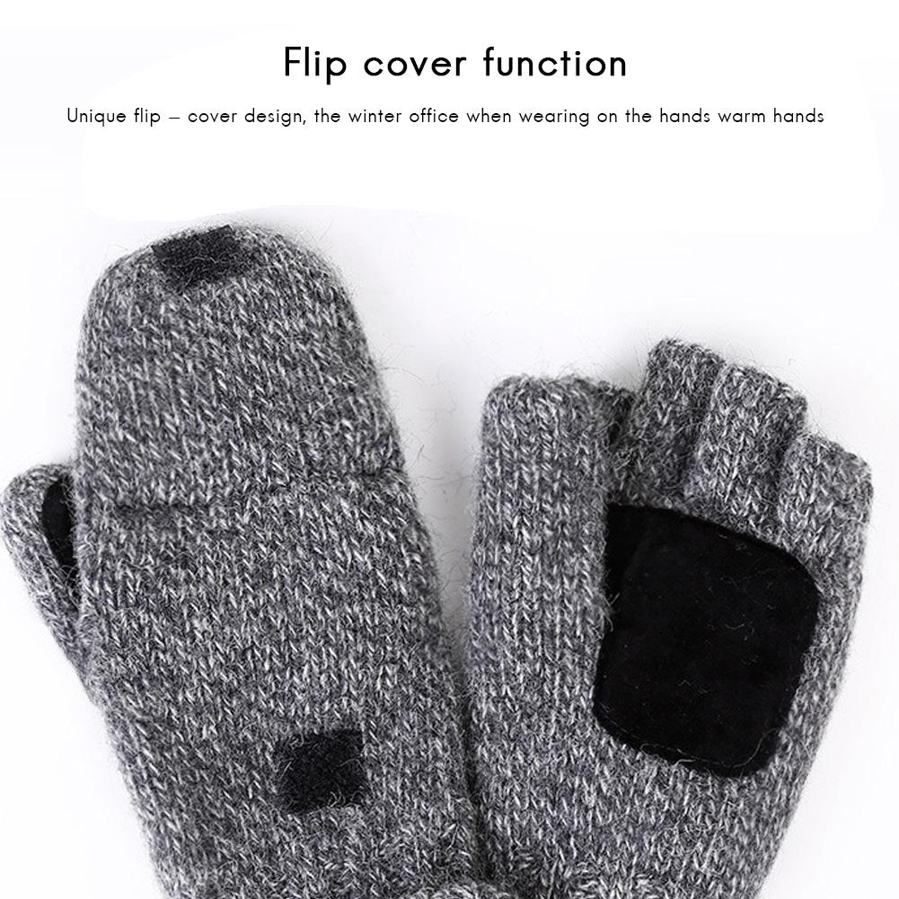Winter Warm Knitted Fingerless Gloves Warm Convertible Mittens Flap Cover