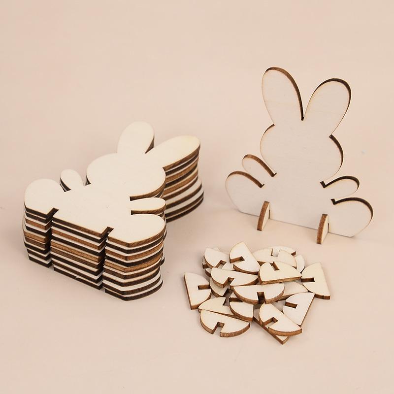 5/10/20Pcs Wooden Easter Rabbit Ornaments Kids Handmade DIY Painting Toy Gift Happy Easter Party Home Decoration Supplies