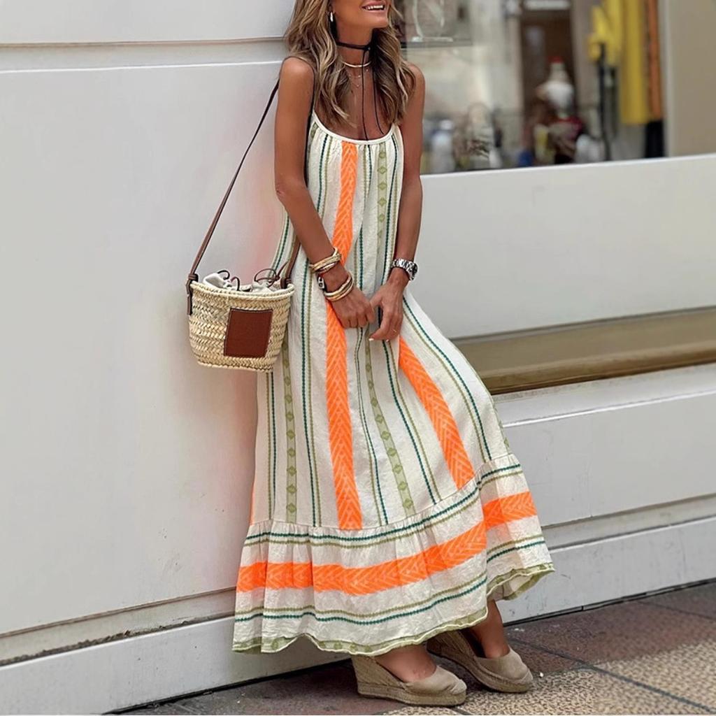 IHUASU Summer Bohemian Print Halter Loose Dress Women