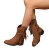 Autumn new retro short suede low-heeled Martin boots women's cross-border round head thick heel side zipper fringed boots