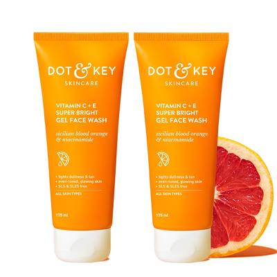 DOT & KEY Gel Nettoyant Visage Super Éclat Vitamine C + E 175 ml Lot de 2 Pour une Peau Radieuse | Tous Types de Peau