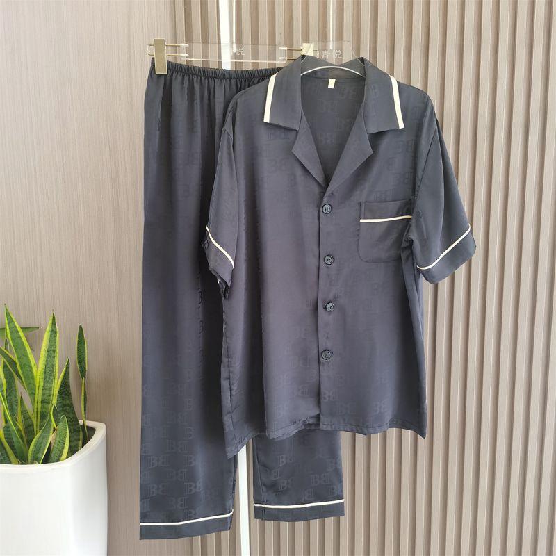 2025 New Arrival Spring and Summer Men's Pajamas Suit Silk Jacquard Short Sleeve Pants Home Wear Can Be Twinset Outfit Men