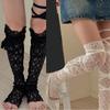 Japanische Spitze Beinärmel mit verstellbaren Bändern für Damen Durchsichtige Netz-Oberschenkel-Beinwärmer Lange fußlose Socken