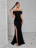New Sexy Dress Solid Color Shoulder Slim Split Evening Dress Sexy Temperament Women's Long Dress