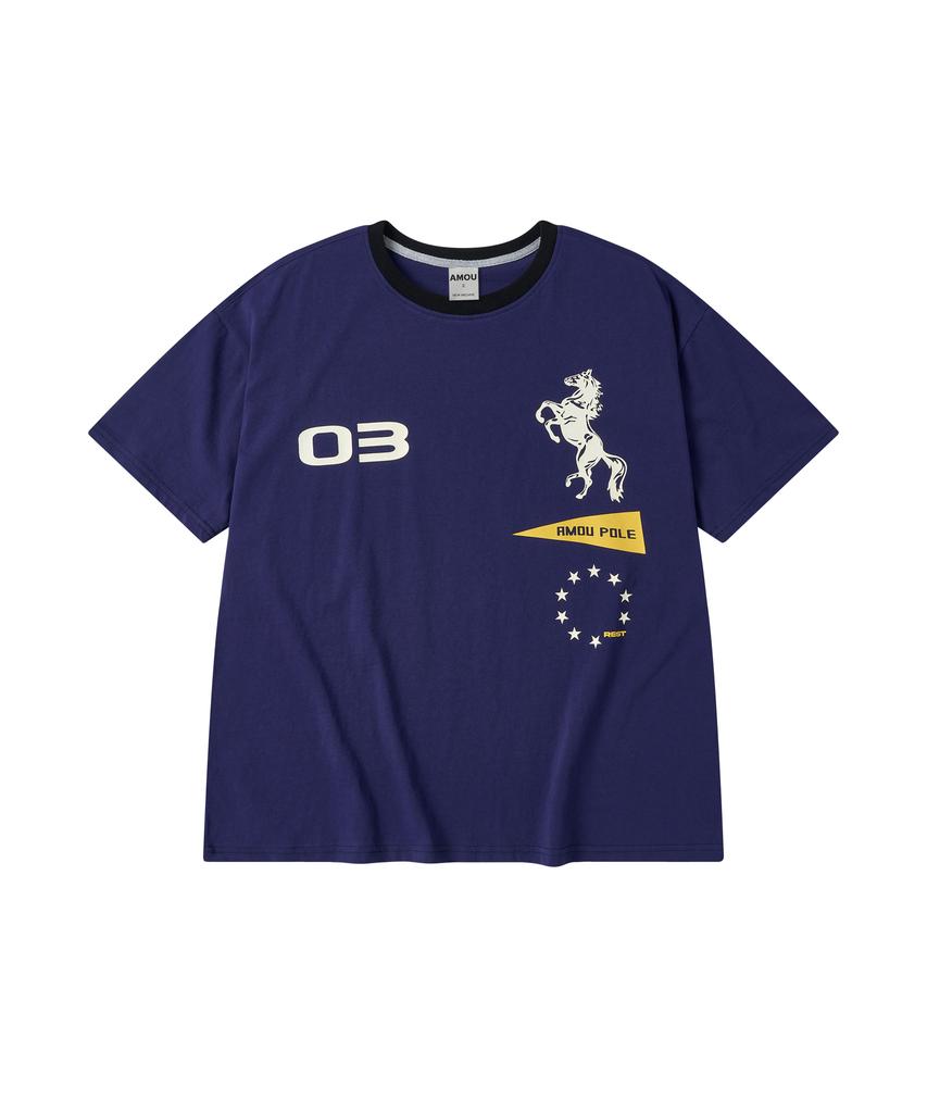 AMOU Sporty Horse Half T-Shirts Purple