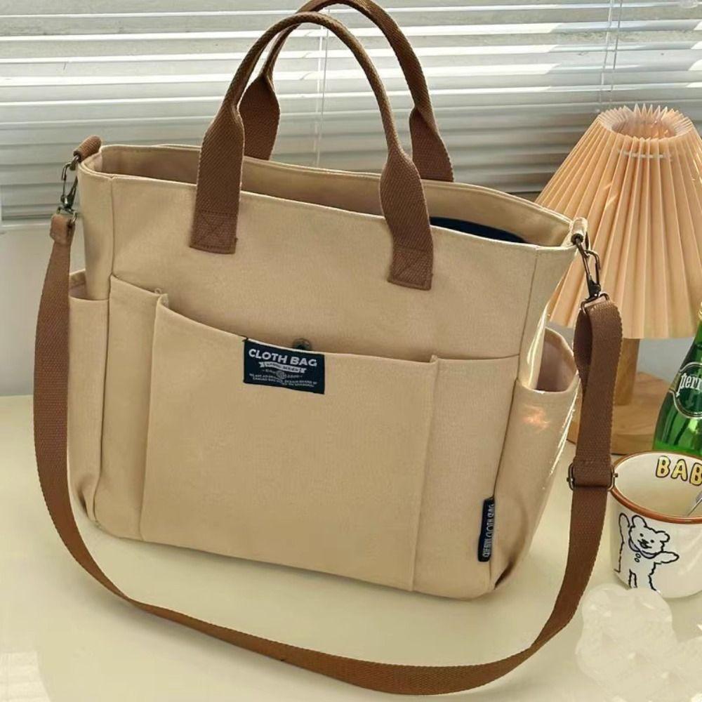 

Large Capacity Multi Pocket Canvas Tote Bags Fashionable Casual Crossbody Handbags Reusable Women Shopping Bag Messenger Bag хаки