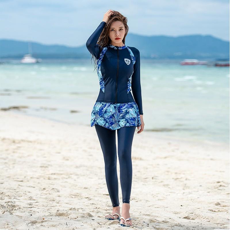 Plus Size Long Sleeve Rash Guard Set Women Men - UV Protection Surfing Snorkeling Suit With Built-in Bra Pad