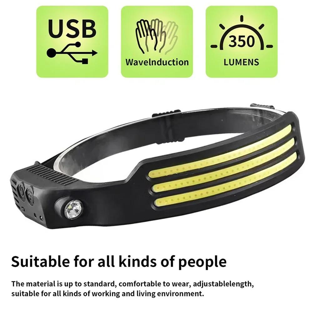 Multi-Functional LED Waving COB Sensing Headlight Outdoor Adventure Riding Night Run Fishing Big Flash Head Light USB Charging