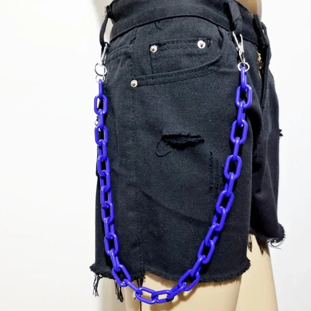 Hip Hop Punk Belt Chain Key Chain Ring Women Men Multicolor Resin Circle Heart Pendant Waist Chain Bag Car Jeans Skirts Pants