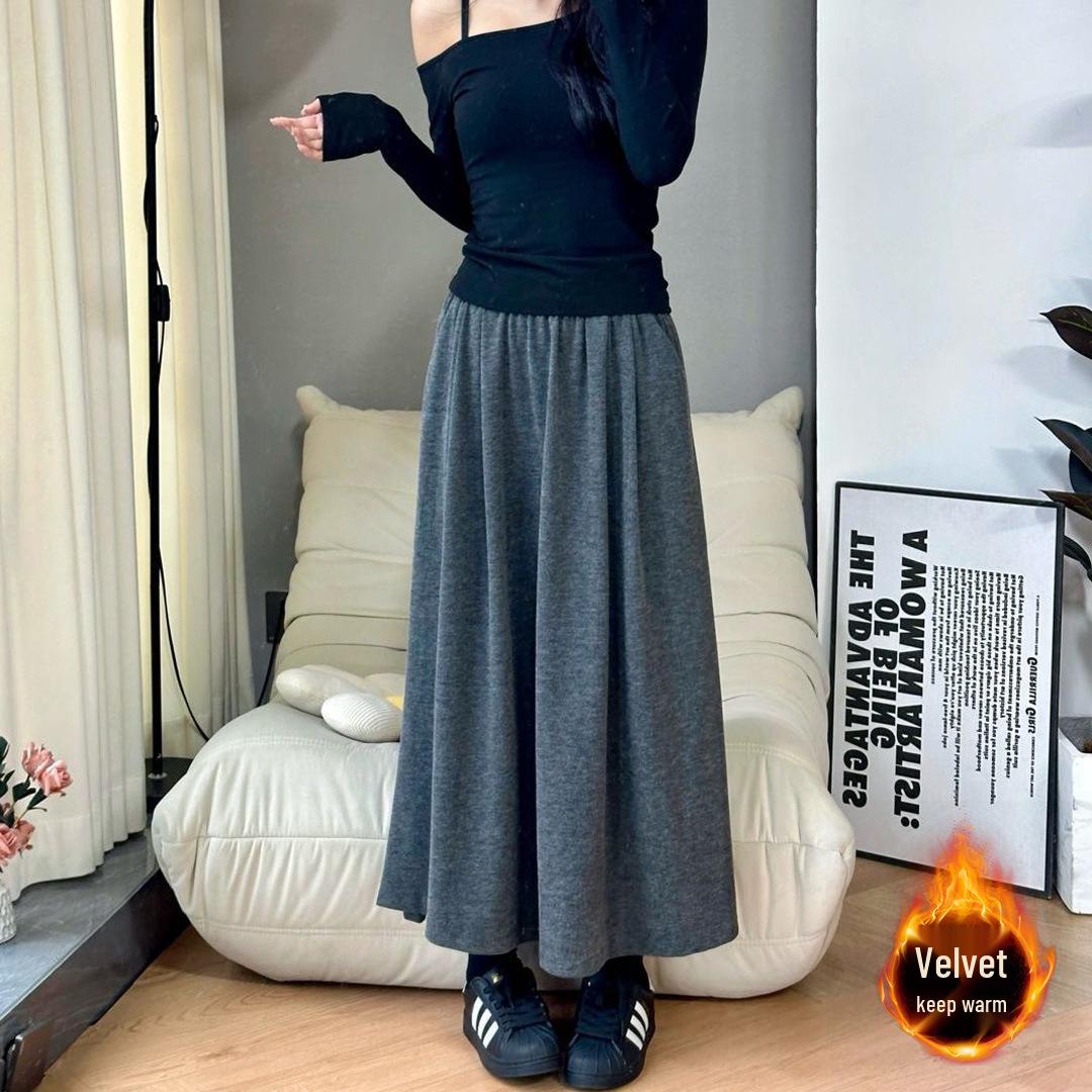 

Women s Plus Velvet High-Waisted A-Line Skirt: Autumn/Winter, Mid-Length, Draped Hem, Slimming Fit XL 130-145 lbs