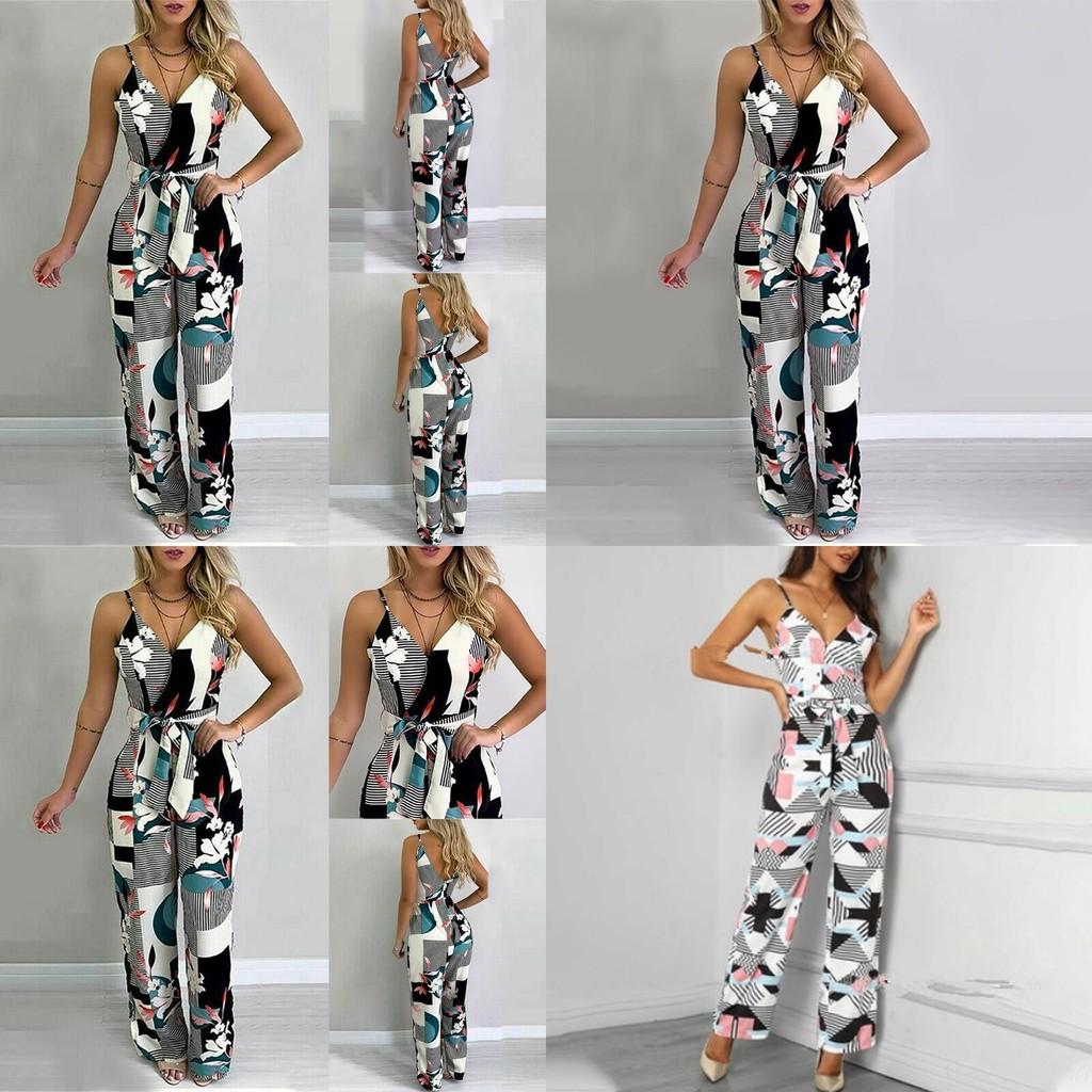 Elegant Multicolor Women Strappy Wide Leg Long Playsuit With V-neck Design
