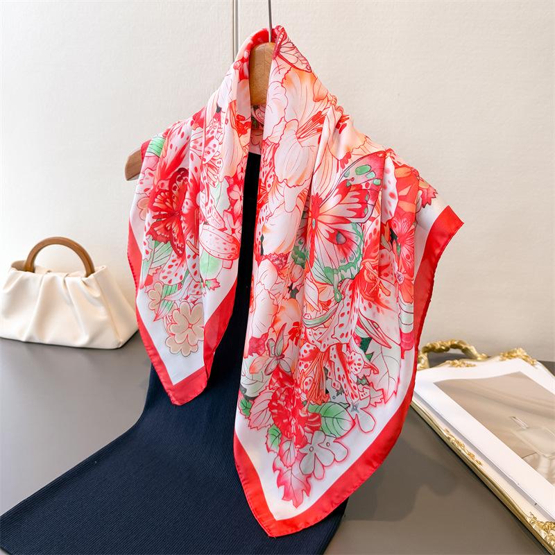 70*70Cm Spring Summer Women Scarf Silk Butterfly Print Satin Beach Scarves Shawl Headband Hijab Bandana Wrap Bufanda