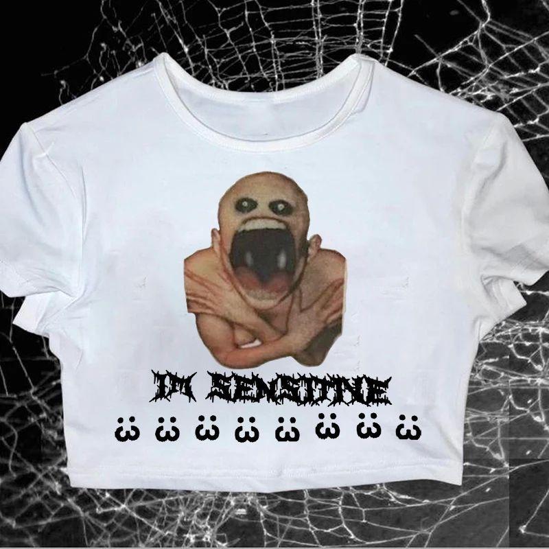 Vintage Gothic Print T-Shirt Loose Fit Unisex Round Neck Sleeveless Y2K Style