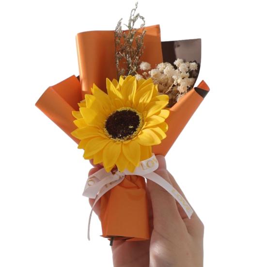 Mini Artificial Soap Flower Bouquet Faux Carnation/Sunflower Baby Breath Flower Arrangement Valentine's Day Gifts for Women Best Friend Girlfriend