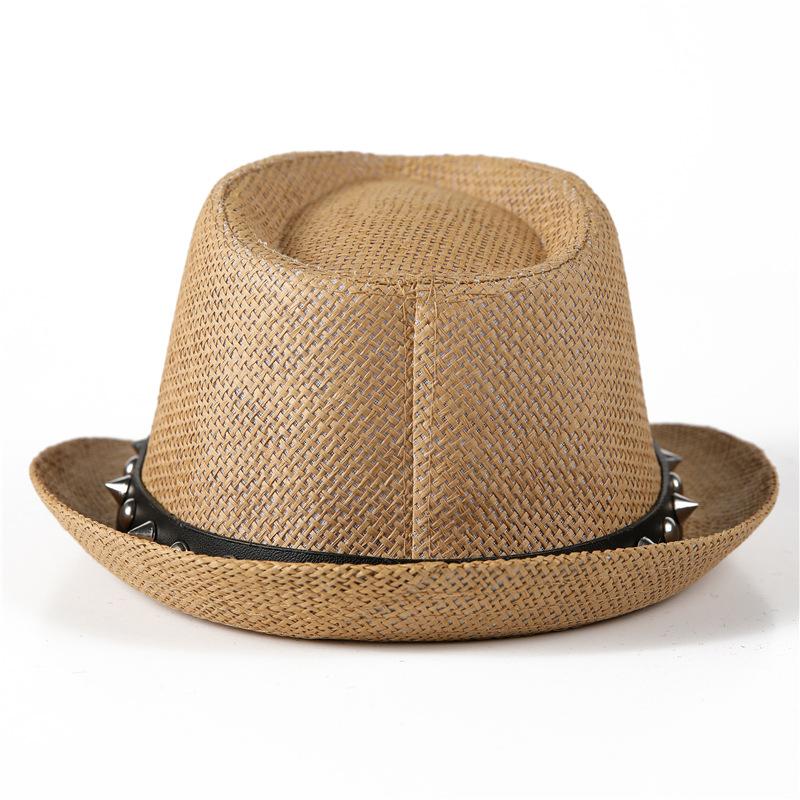 Hat Women'S Summer British Top Hat Breathable Sun Hat Rivet Jazz Hat Men'S Trend Straw Top Hat