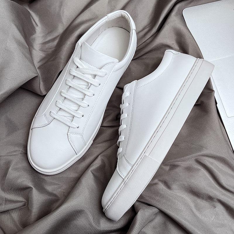 

Мужские летние дышащие белые кожаные кроссовки: Корейский стиль, плоская подошва, повседневный и универсальный. 37