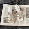 Fashion French temperament gentle and sweet bow low heel cool slippers women's 2025 summer new one-pedal sandals