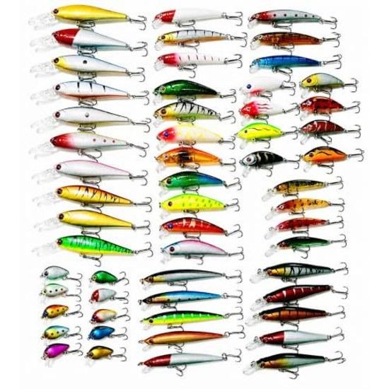 Lure Set Fishing 56 Pieces Case Minnow Crankbait Floating Shallow Deep Bass Sea Trout Ocean River Lake Stream Beginner