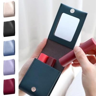 Lipstick Bag with Mirror Mini Lip Balm Organizer Portable Lipstick Case Fits 3 Lipsticks for Handbag Women And Girls Travel Touch-Ups