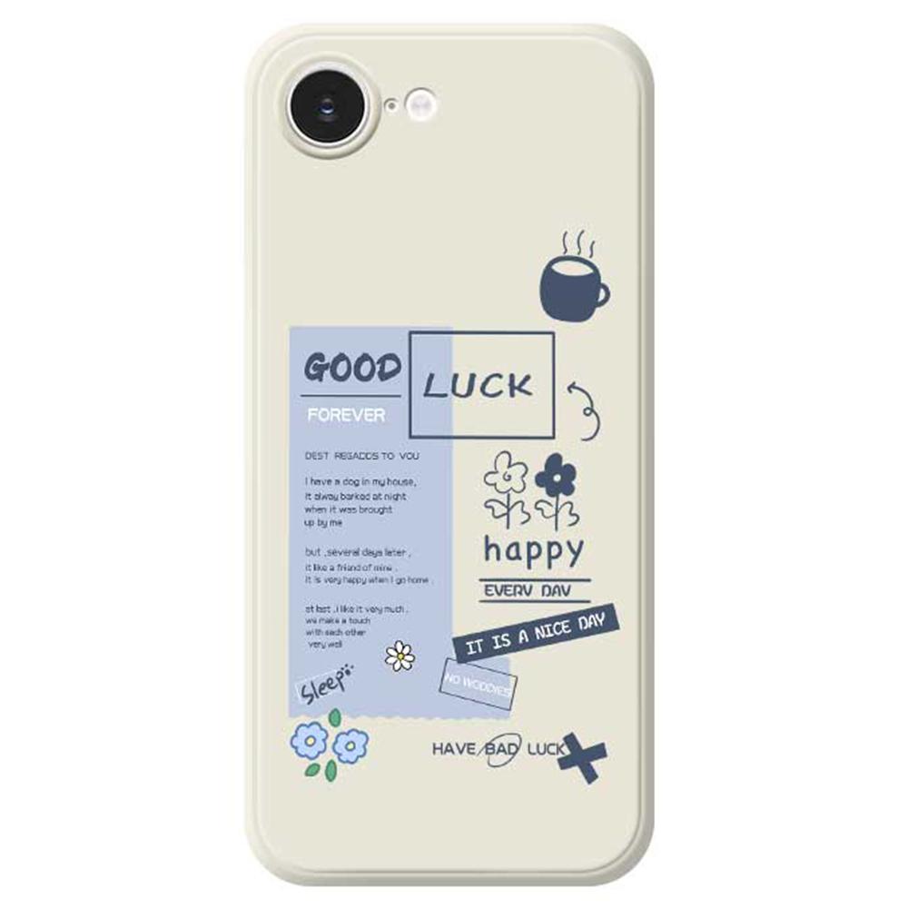 

For iPhone 16e Case Good Luck Notes Pattern Printing Straight Edge TPU Phone Back Cover Beige