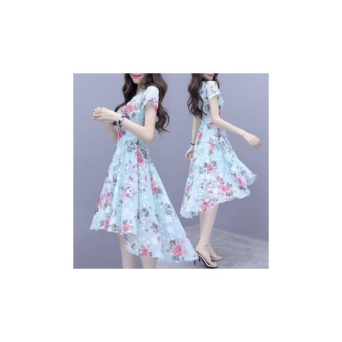 Women s Summer Fairy Forest Style Irregular Slim Fit Ice Silk Dress in Pink Blue. M синий