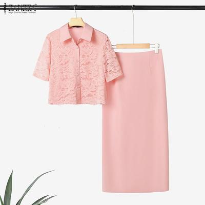 Women Short Sleeve Lace Blouse and Long Skirts Summer Two Piece Sets